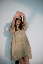 Puff Sleeves Mini Dress in khaki